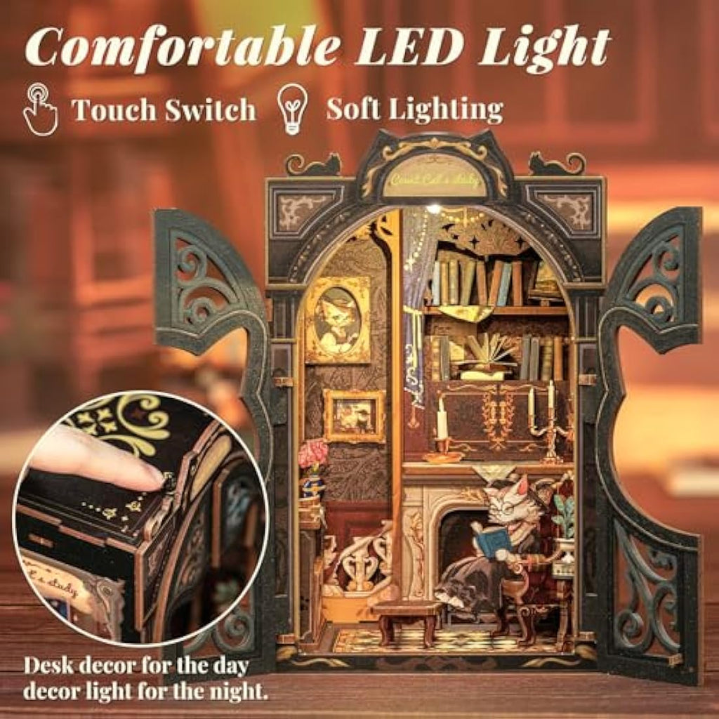 Fsolis Book Nook Kit - Count Cat's Study 3D Wooden Puzzle Miniature House
