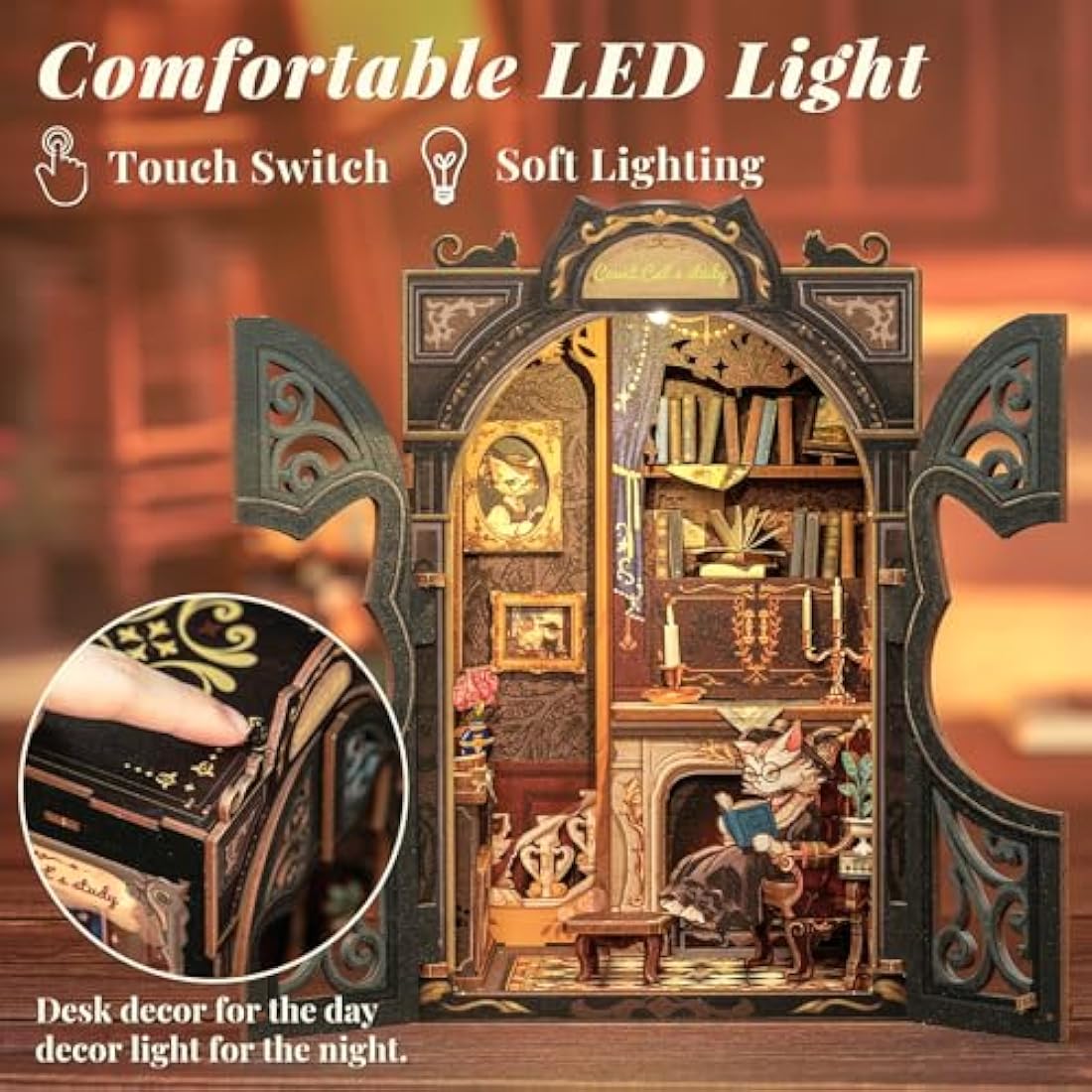 Fsolis Book Nook Kit - Count Cat's Study 3D Wooden Puzzle Miniature House