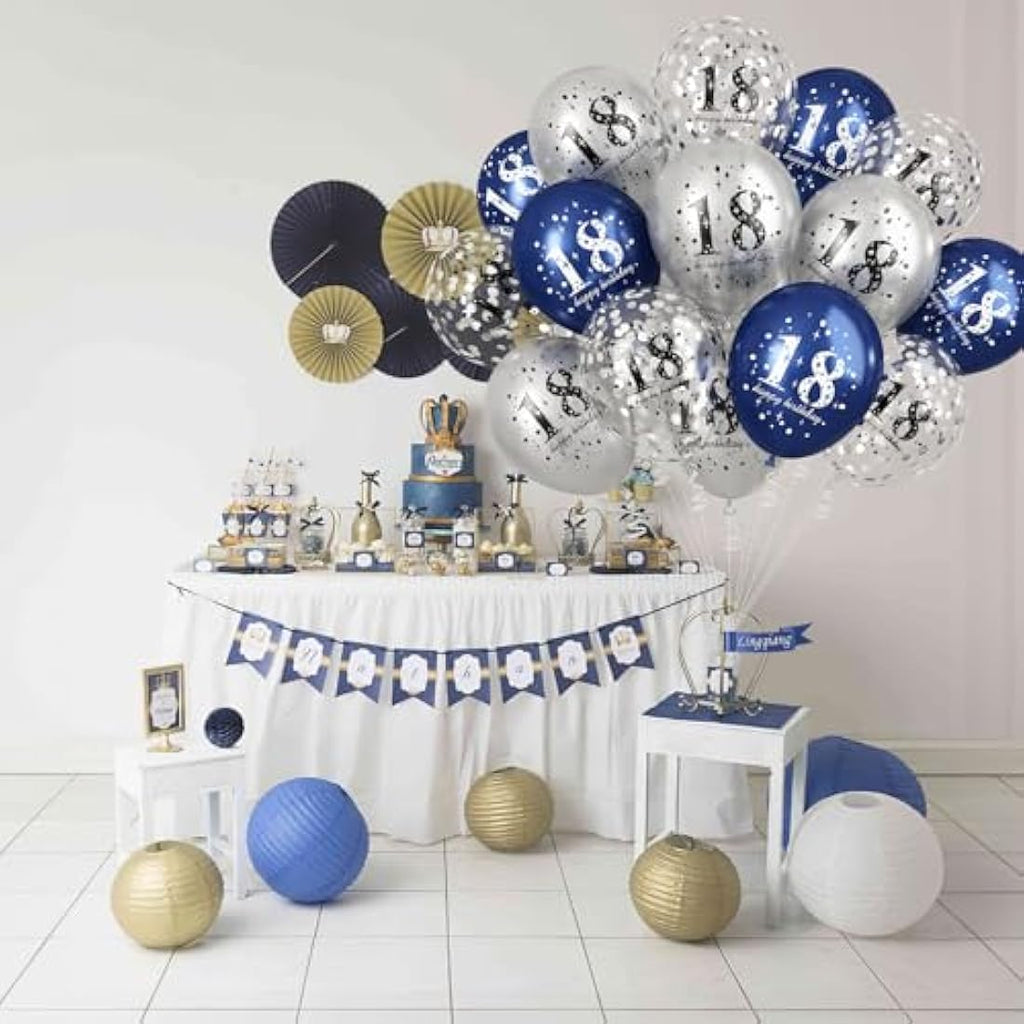 Jolof Store 18th Birthday Balloons – 15pc Navy Blue & Silver Party Decor