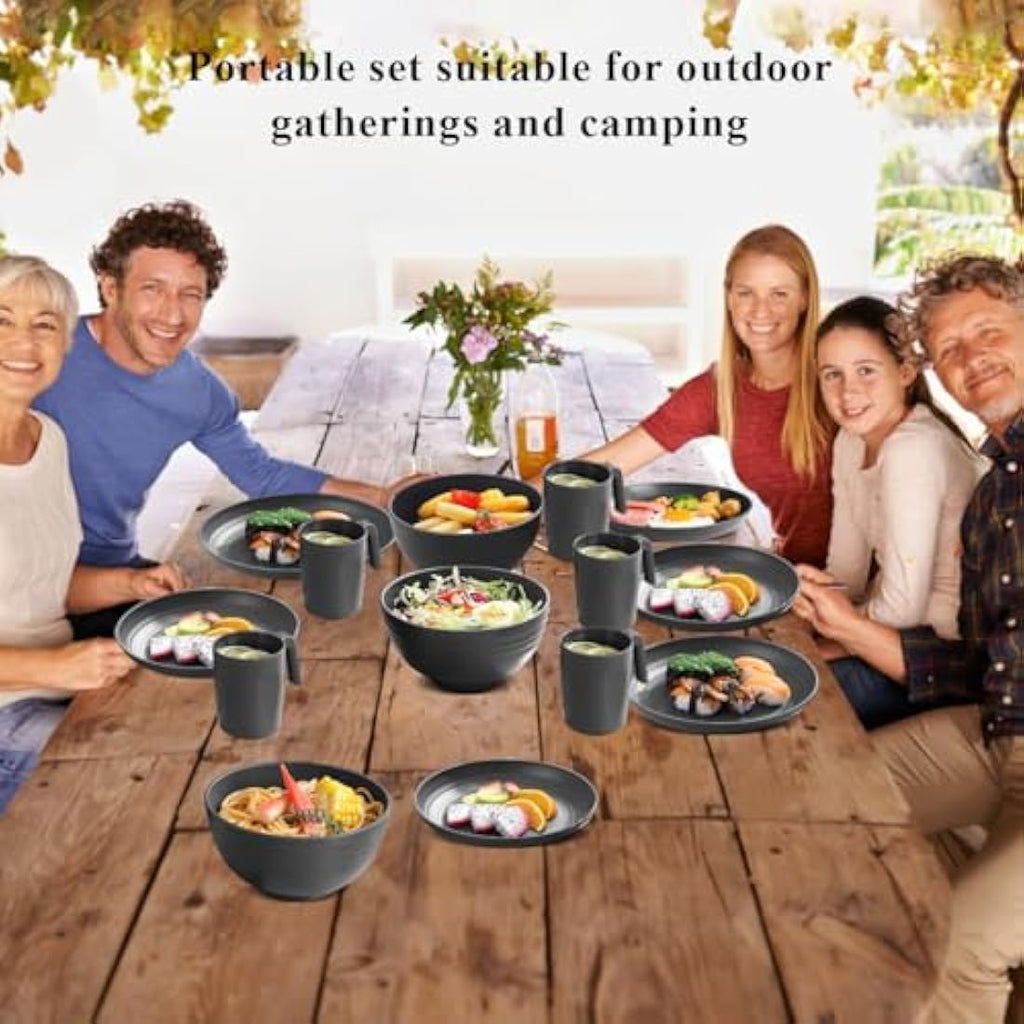 Kyraton 32-Piece Plastic Dinnerware Set | Unbreakable Camping Dishes for 8