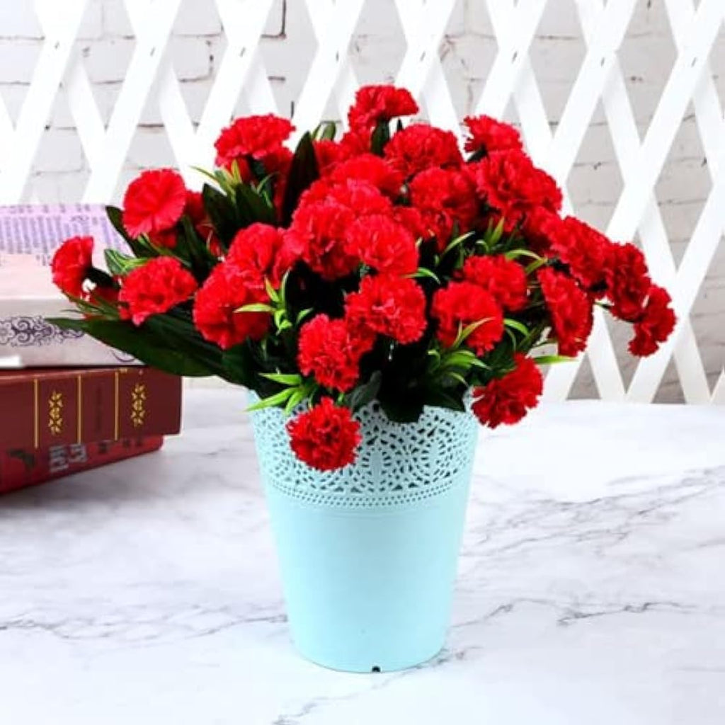 Jolof Store Silk Artificial Carnations - UV Resistant Red Bouquet - 10 Heads