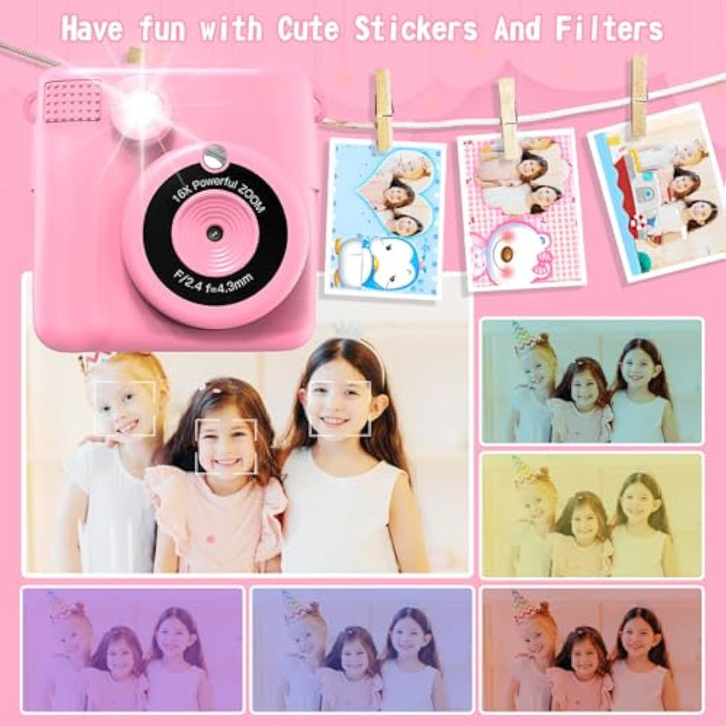 Jolof Store Kids Instant Print Camera | 1080P HD Digital Toy with 32GB SD Card