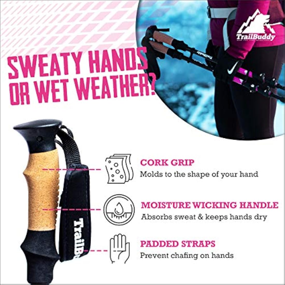 TrailBuddy Trekking Poles – Lightweight 7075 Aluminum Hiking Sticks