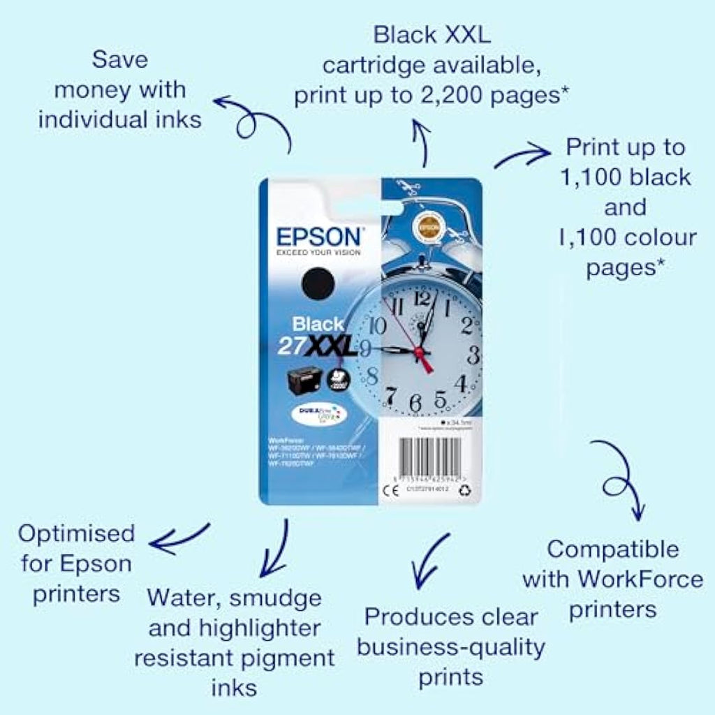 Epson 27XXL Black Ink Cartridge | Extra High Yield Genuine DuraBrite