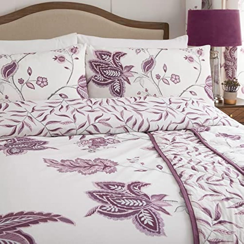 Dreams & Drapes Samira Floral Quilted Bedspread – Plum Polycotton