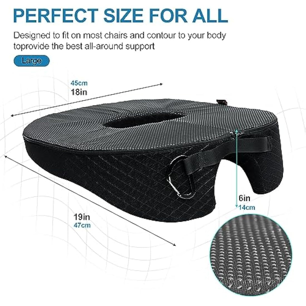 Jolof Store Donut Seat Cushion – Memory Foam Orthopedic Coccyx Pillow, Black