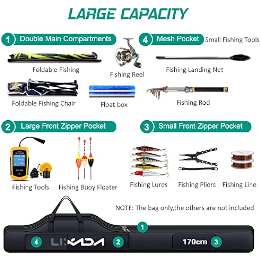 Lixada Folding Fishing Rod Bag – Durable 420D Oxford Tackle Carrier