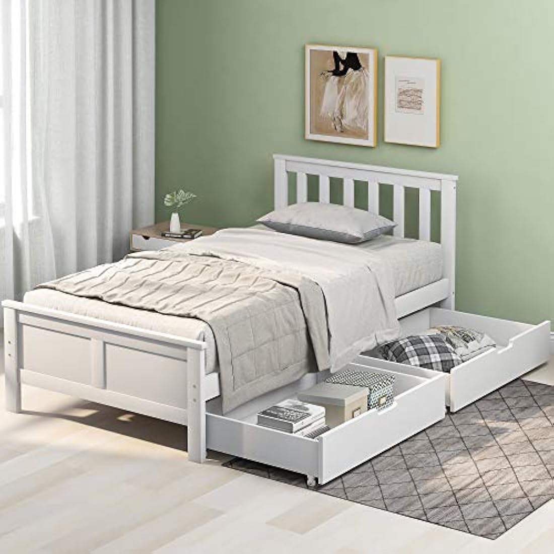 Jolof Store 3ft Single White Pine Storage Bed Frame with Drawers
