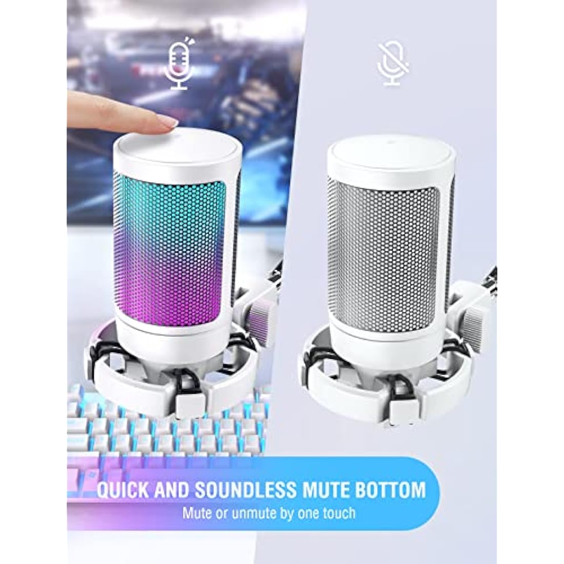 FIFINE A6V USB Gaming Microphone – RGB Condenser Mic with Shock Mount, White