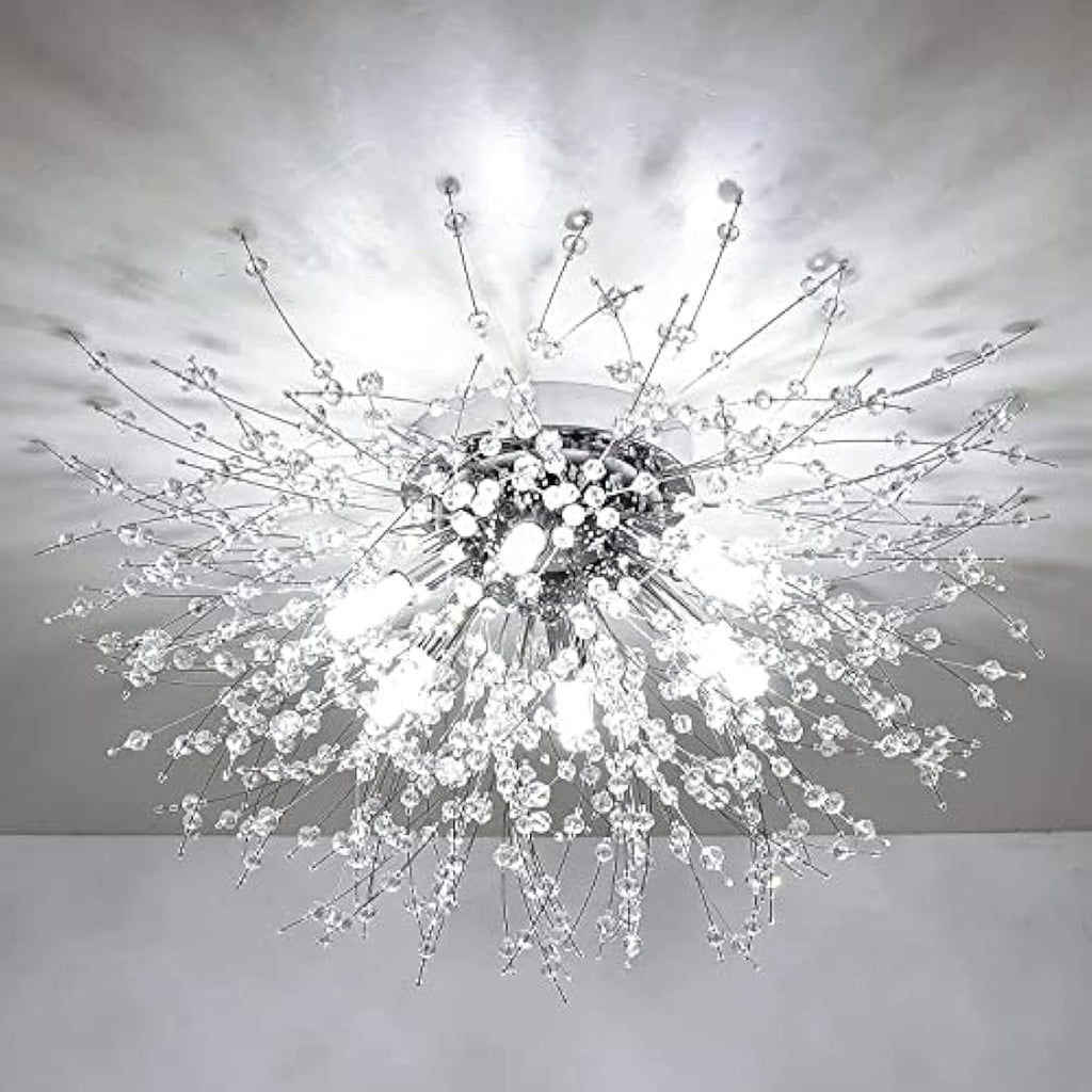 Rayofly Modern Fireworks Crystal Ceiling Light | 6-Light Chrome Chandelier