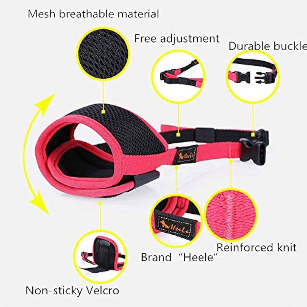 HEELE Dog Muzzle | Breathable Padded Nylon Anti-Biting Mask - Black/Orange