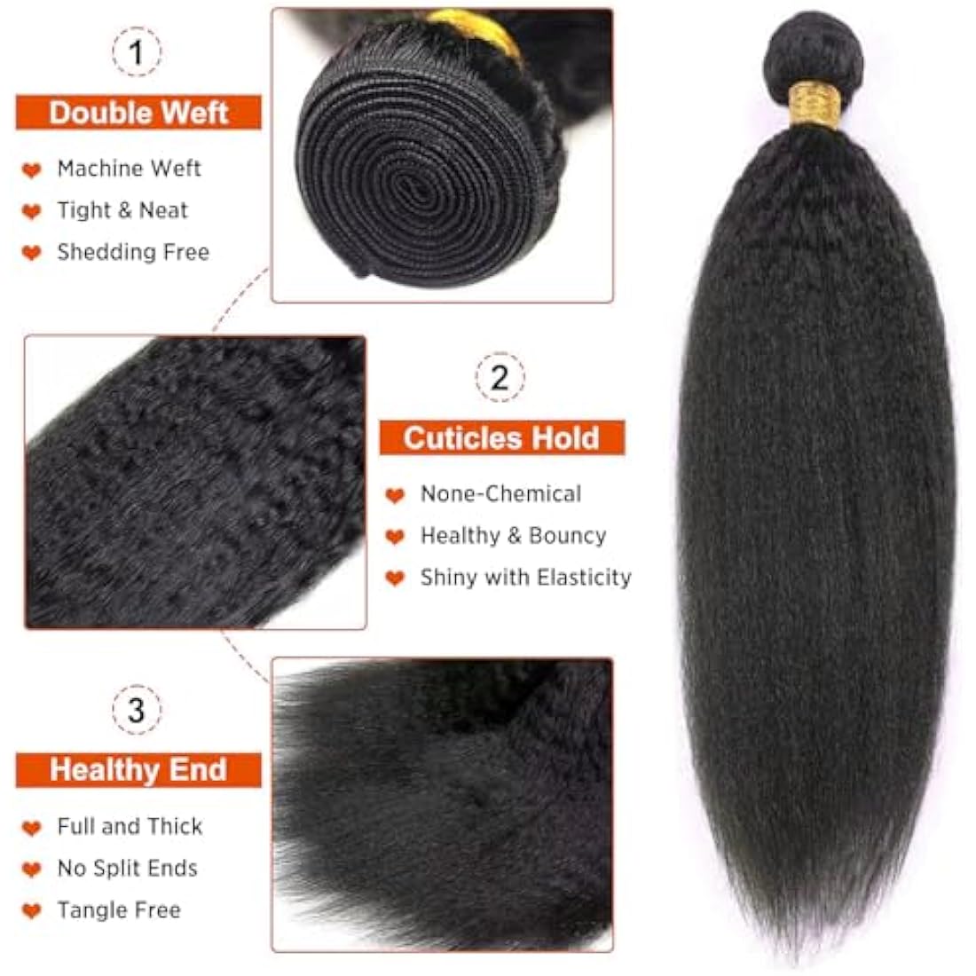 Vallbest Kinky Straight Bundles | 12A Brazilian Virgin Human Hair, 3 Pack
