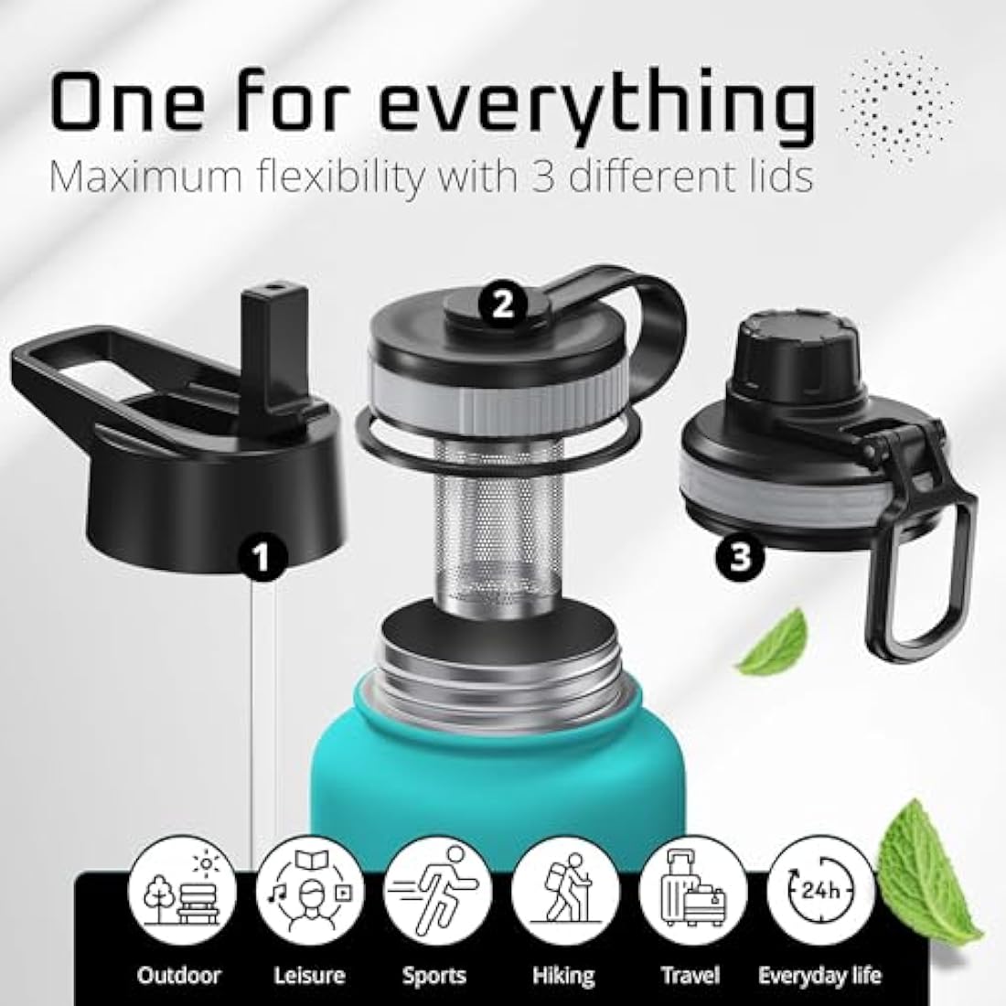 Insulated Stainless Steel Water Bottle | 3 Lids | 1L & 0.5L
