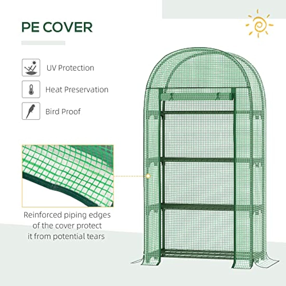 Outsunny 4 Tier Mini Greenhouse | Portable PE Plant House with Metal Shelves