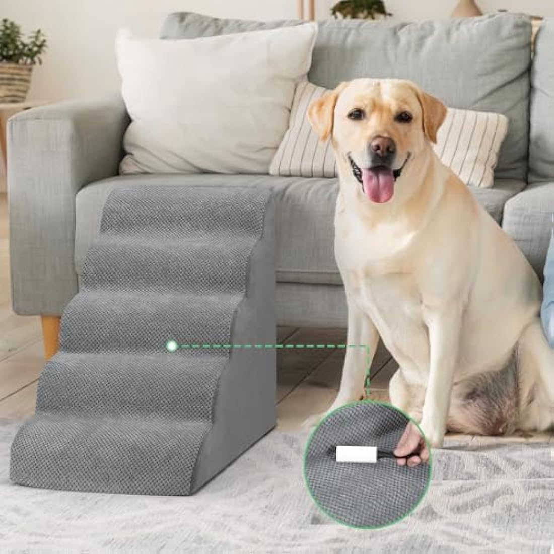LIANTRAL 5-Step Foam Dog Stairs | Non-Slip Pet Ramp for High Beds, Grey