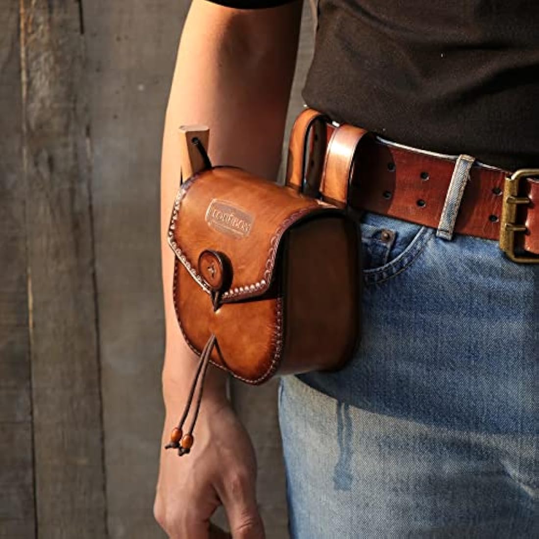 Tourbon Leather Multitool Belt Pouch – EDC Fire Starter Holder for Camping
