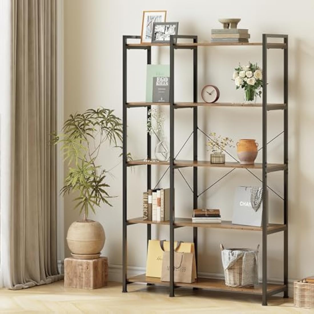 VEDECASA 5-Tier Deformable Corner Bookshelf | Industrial Metal Display Rack