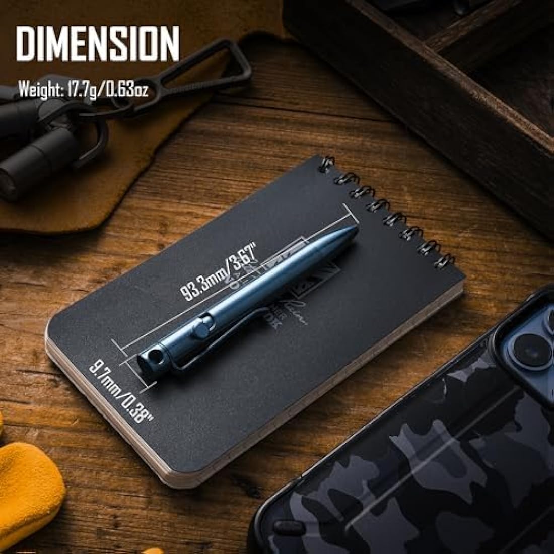 KeyUnity Titanium Alloy Retractable EDC Pocket Pen - Blue (D1 Refill)
