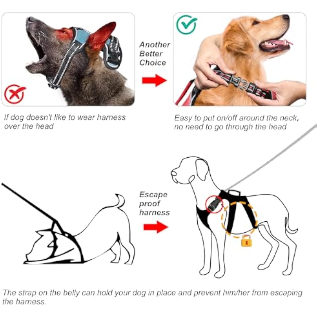 HEELE Escape Proof No Pull Dog Harness | Reflective Padded Vest - Red