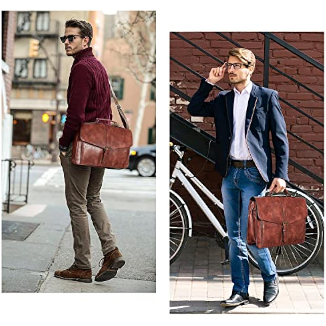 Estarer 17.3 Inch Leather Laptop Bag | Large Mens Business Briefcase – Brown