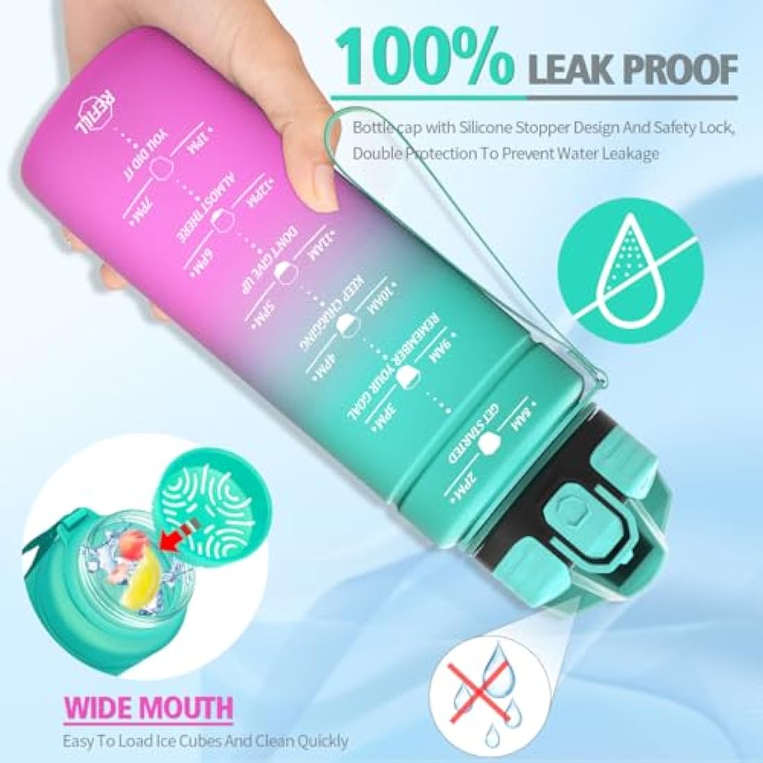 Niggeey Motivational Water Bottle | Leak Proof BPA Free Tritan – 1L
