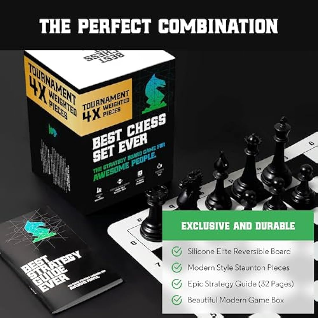 Tournament Chess Set – Quadruple Weighted Silicone Board