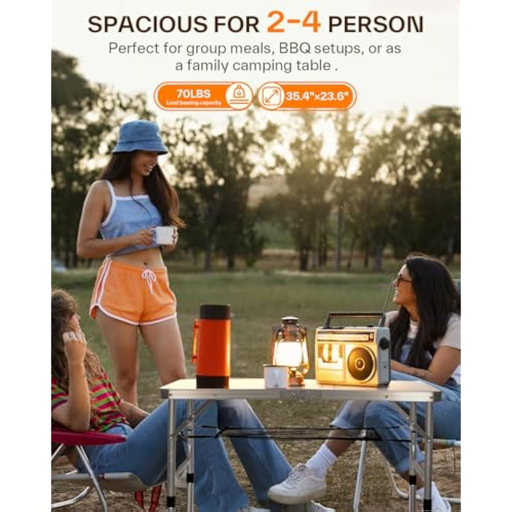 Sportneer Folding Camping Table | Adjustable Height Aluminum 90x60cm
