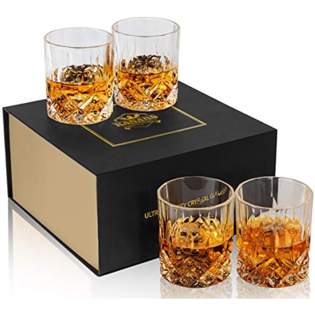 KANARS Lead-Free Crystal Whiskey Glasses Set of 4 | 300ml Bourbon Tumblers