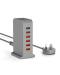 Qurzou 50W 6-Port USB Charging Station for iPhone and Samsung - Gray