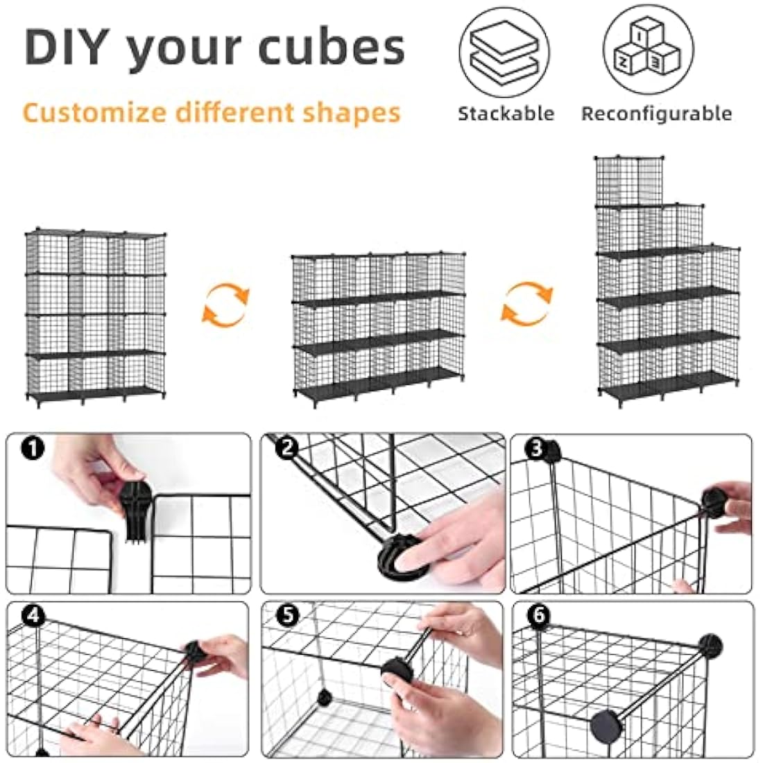 AWTATOS 12-Cube Wire Storage Shelves | DIY Modular Bookcase Unit, Black