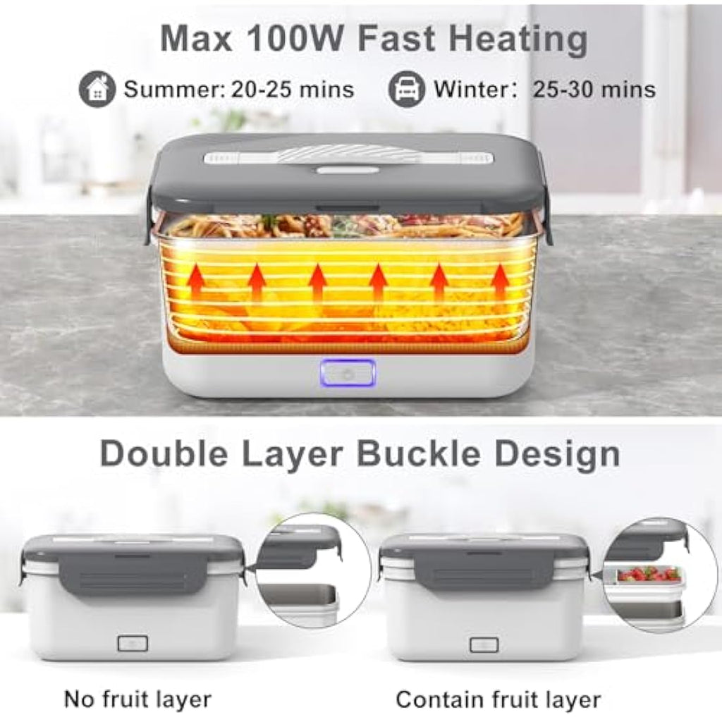 Herrfilk 100W Electric Lunch Box | 1.8L Heated Food Warmer for Car & Home