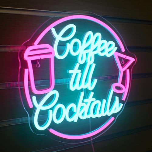 Coffee & Cocktail Neon Sign | Blue & Pink LED Bar Wall Decor