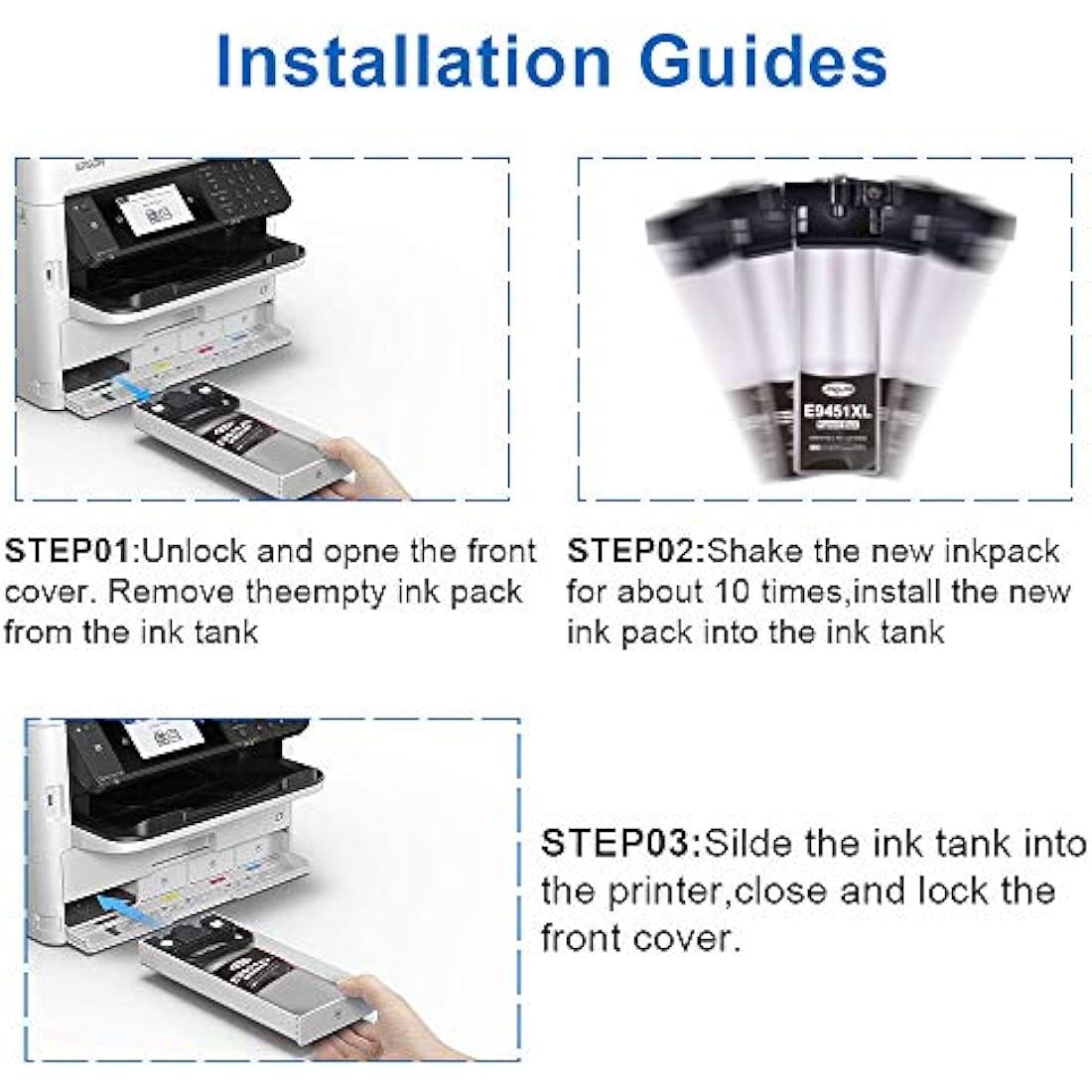 Jagute T9451-T9454 High-Yield Ink Cartridges for Epson WorkForce Pro (4 Pack)
