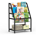 Huhote Kids Bookshelf – Metal Book and Toy Storage Organizer, Black