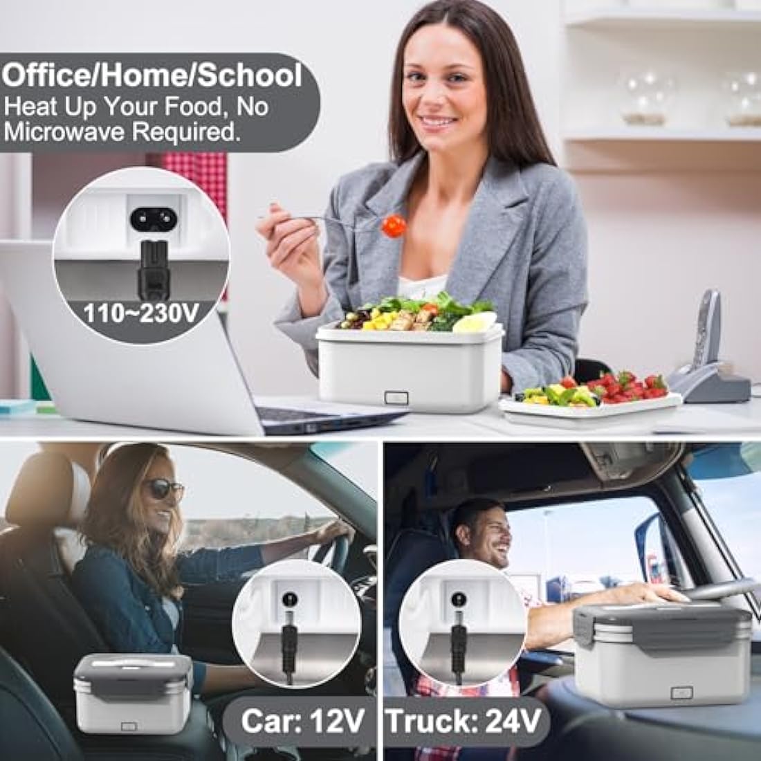 Herrfilk 100W Electric Lunch Box | 1.8L Heated Food Warmer for Car & Home