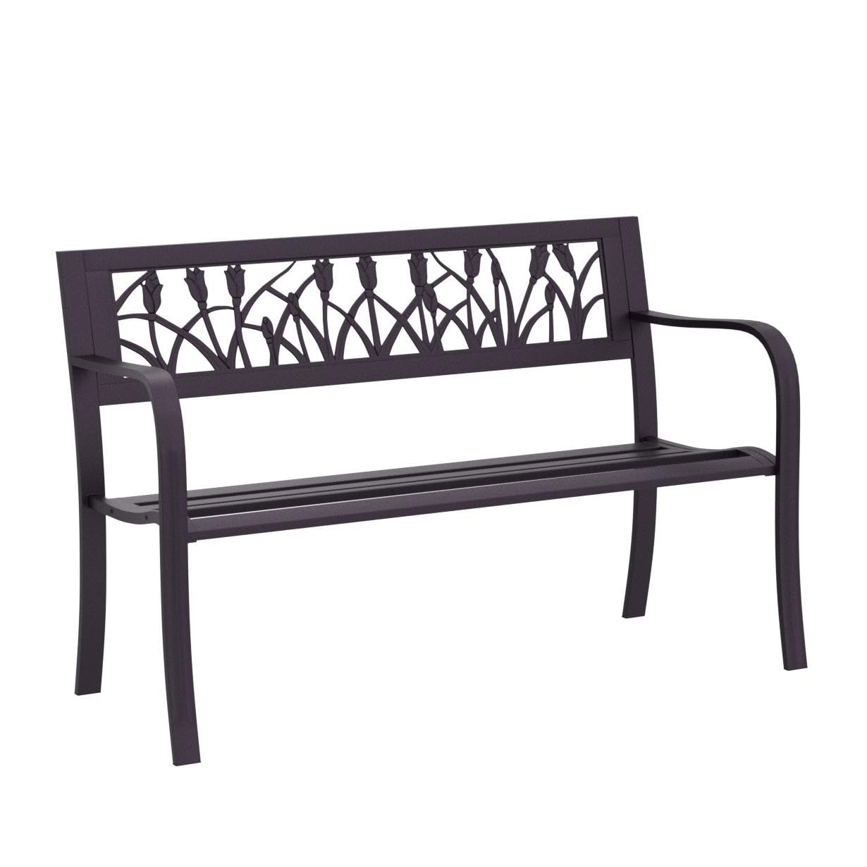 Garden Vida Steel Garden Bench – 3 Seater Tulip Design Outdoor Seat