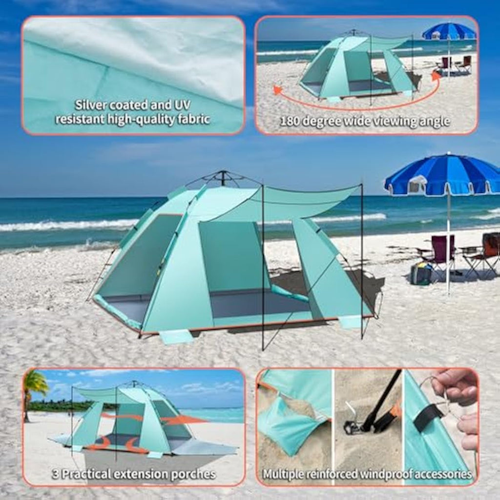 4-5 Person Instant Pop Up Beach Tent | UPF 50+ Sun Shelter