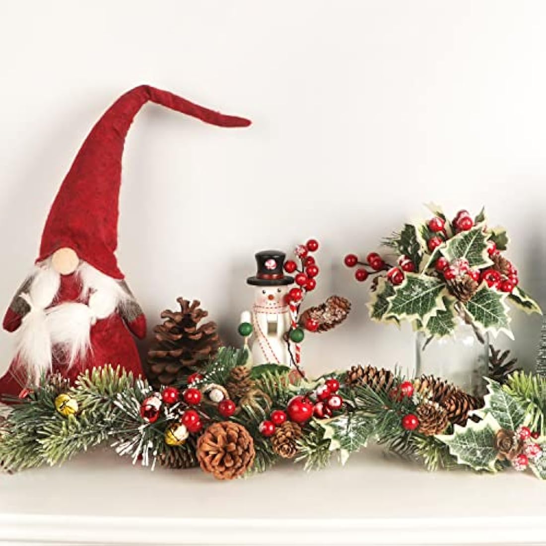 12PCS Artificial Christmas Pine Picks with Red Berries