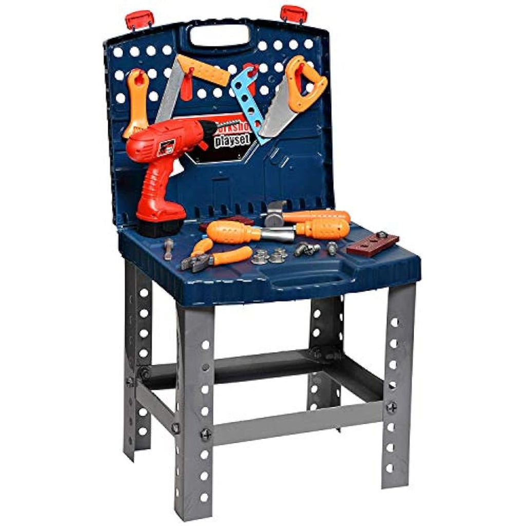 Playkidiz Kids Construction Workbench | 45-Piece Tool Set with Power Drill