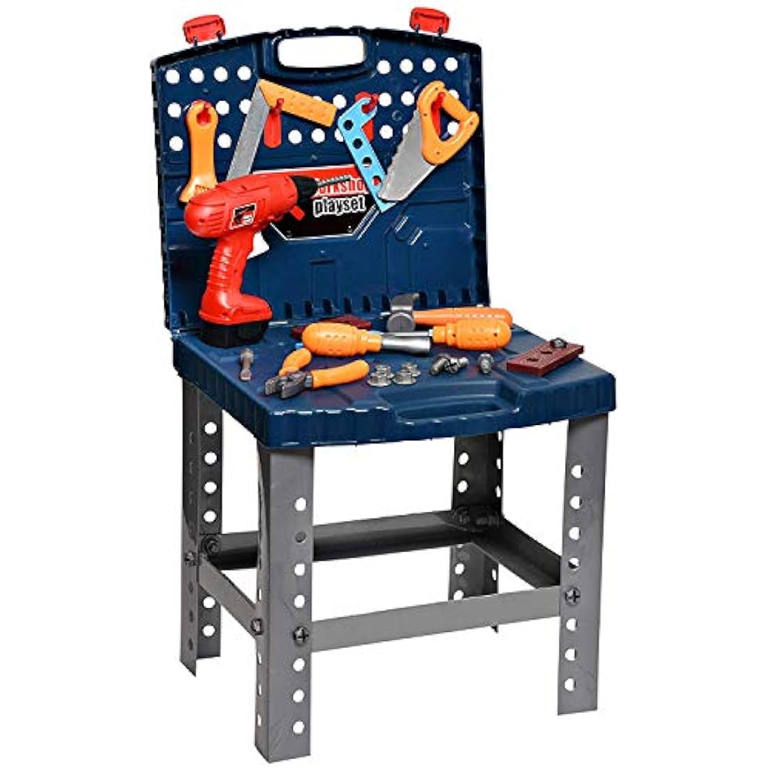 Playkidiz Kids Construction Workbench | 45-Piece Tool Set with Power Drill
