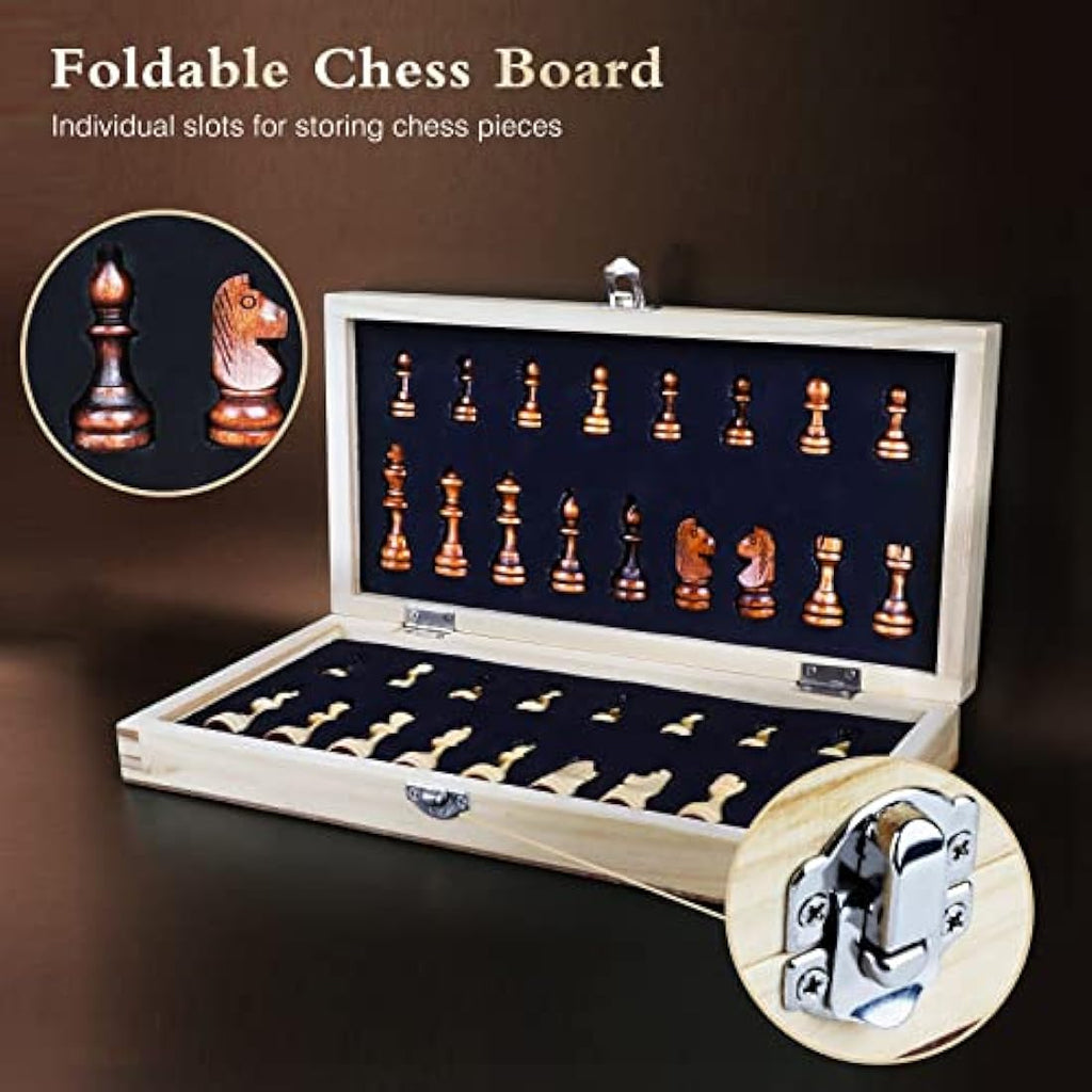 OOCOME Wooden Magnetic Chess Set – Portable Folding Travel Board Game