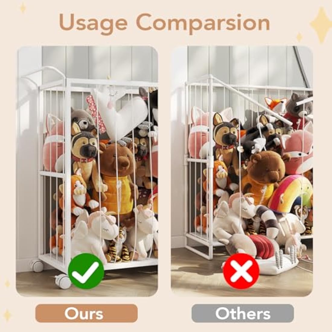 BBLIKE Stuffed Animal Zoo Storage - Large Metal Toy Organizer with Wheels