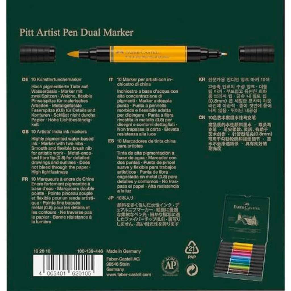 Faber-Castell Pitt Artist Pen Dual Marker - India Ink - Wallet of 10