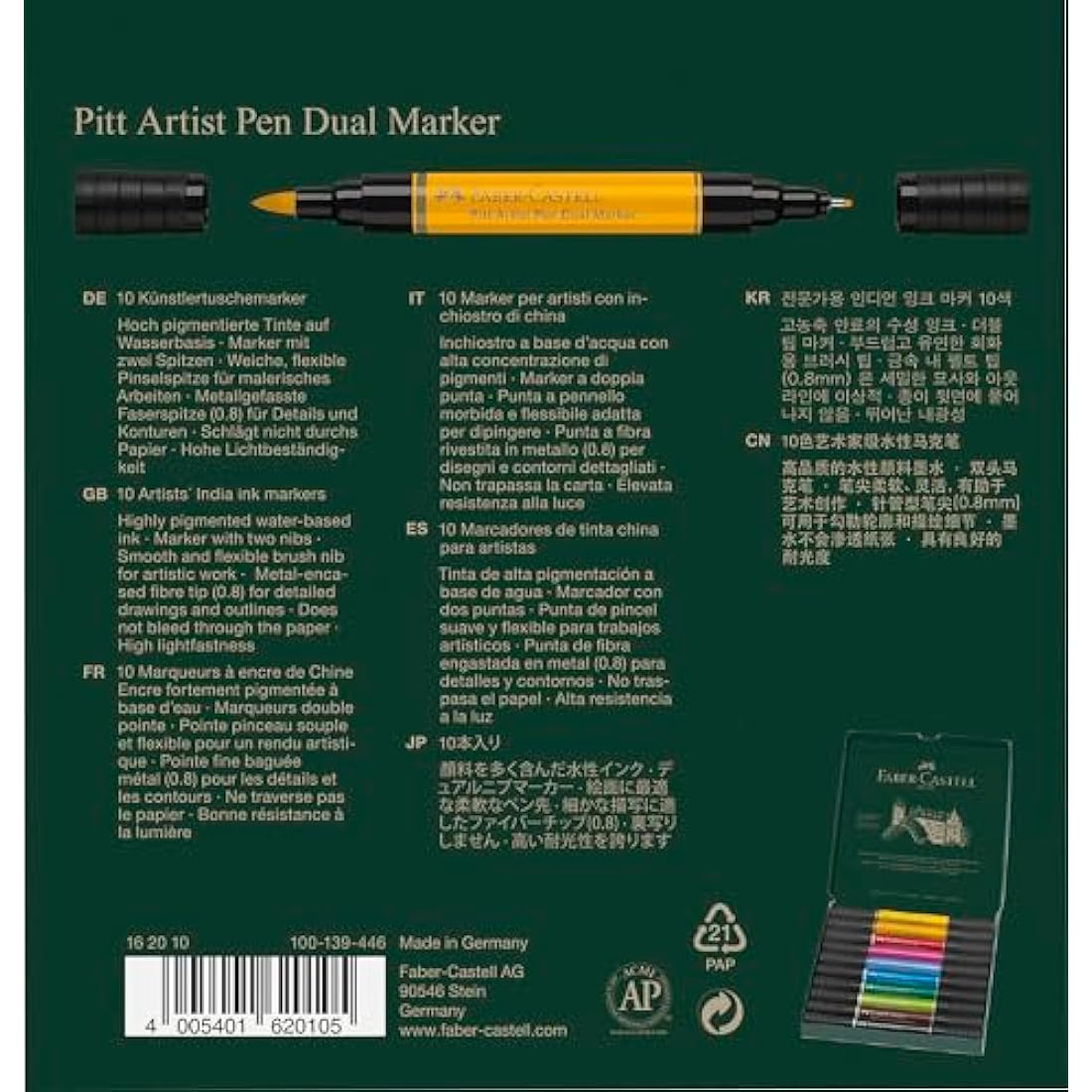Faber-Castell Pitt Artist Pen Dual Marker - India Ink - Wallet of 10