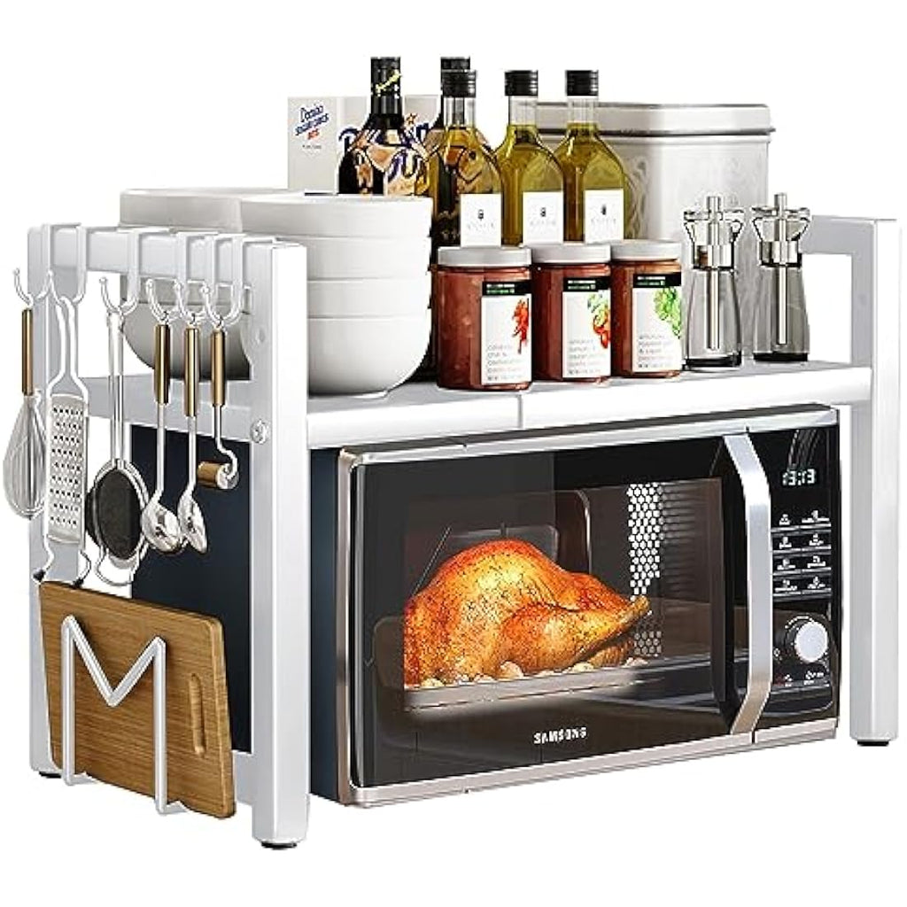 Jolof Store Expandable Microwave Oven Rack – 2 Tier Carbon Steel Shelf