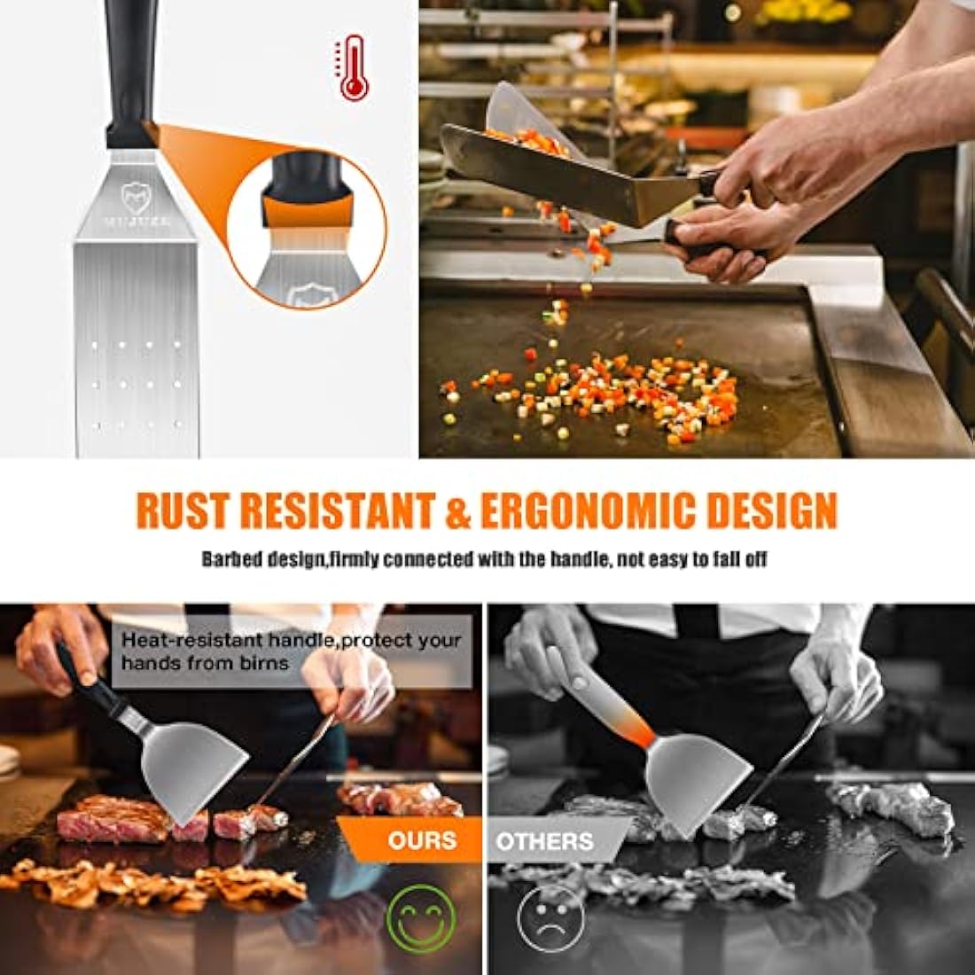 MUJUZE 14-Piece Stainless Steel Griddle Accessories Set with Carrying Case