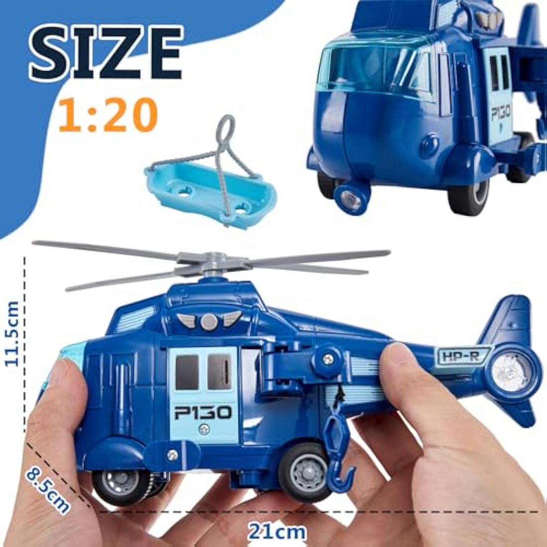 HERSITY Police Rescue Helicopter Toy with Lights and Sound – Blue
