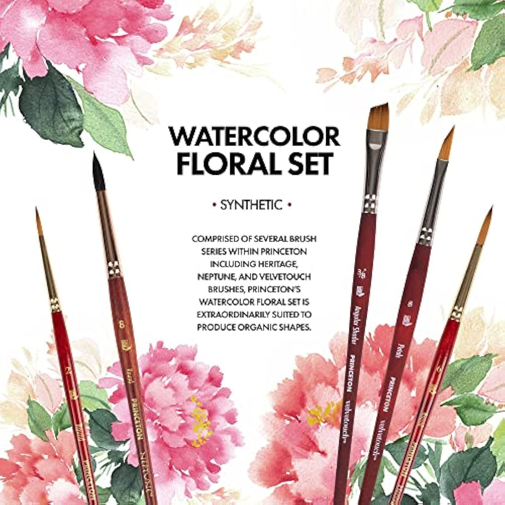 Princeton Watercolor Floral Brush Set | 5 Synthetic Short Handle Brushes