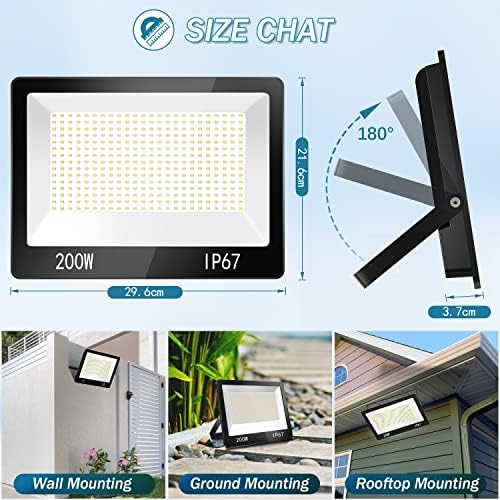 YIQIBRO 200W LED Floodlight Outdoor 2-Pack | 20000LM IP67 Security Light