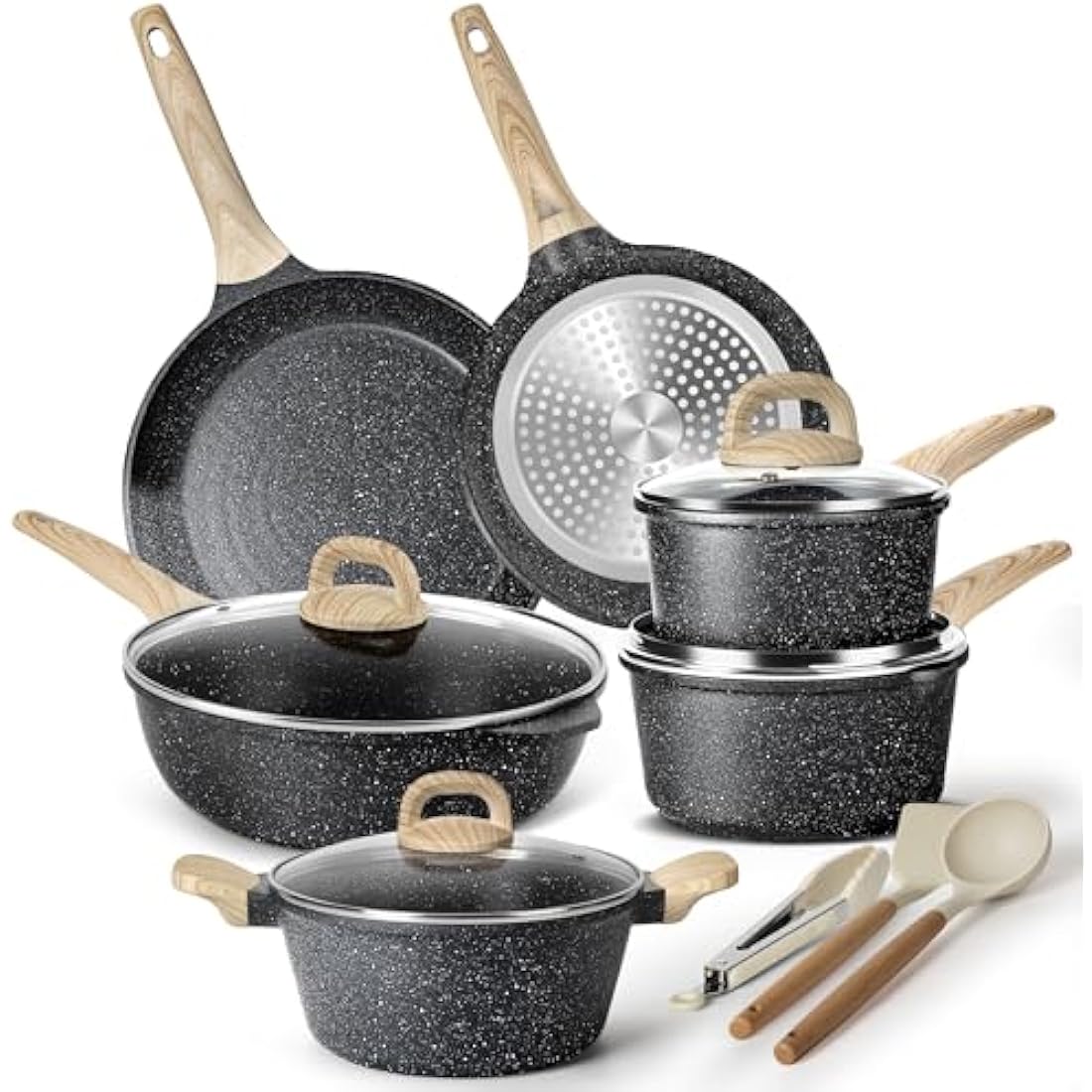 Terlulu 13-Piece Nonstick Granite Cookware Set – Induction Compatible